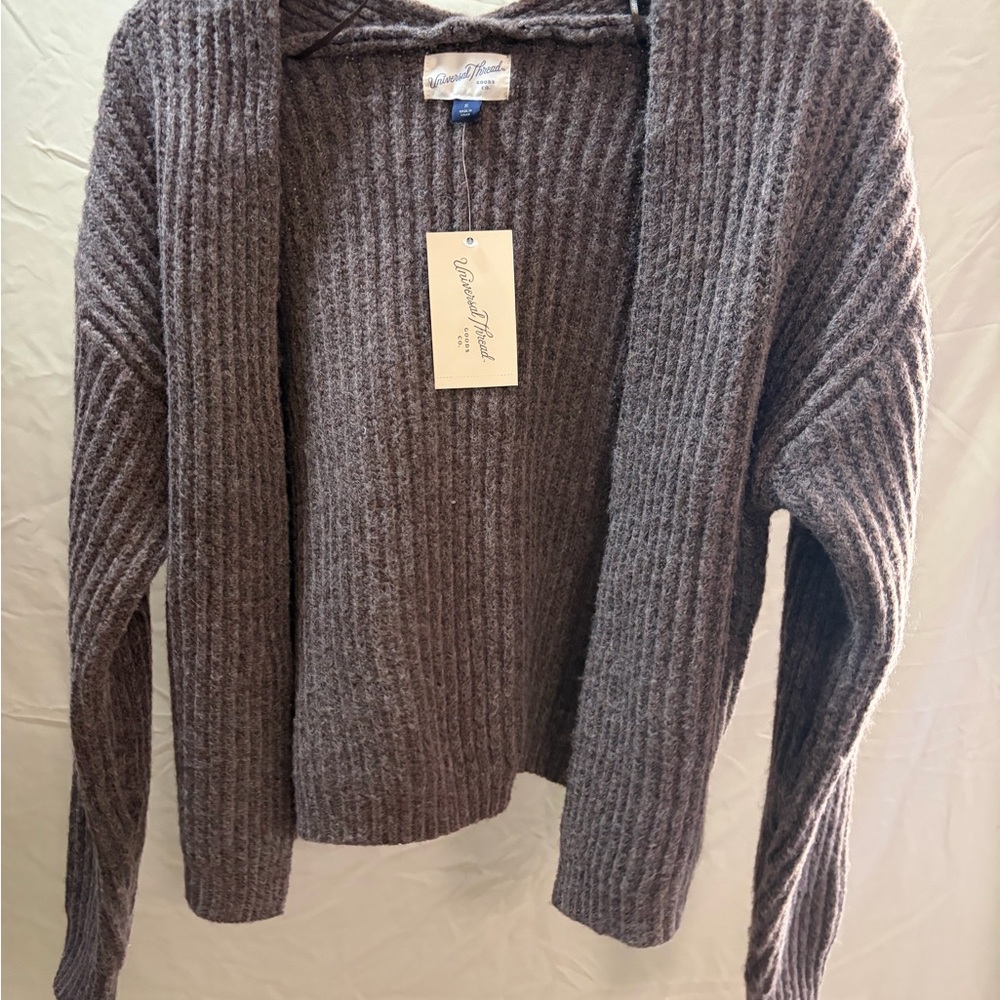 Universal Thread Ribbed Open-Front Cardigan - Brown